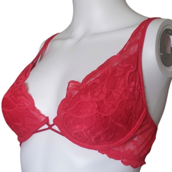 Vtg 90s Victorias Secret Sexy Red Lace Set Bra & Underwear ♥ Size 36B - Picture 3 of 16